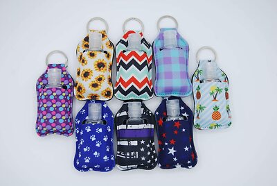 Neoprene Sanitizer Holder Keychain with 30ml Refillable Empty Bottle 8-PK