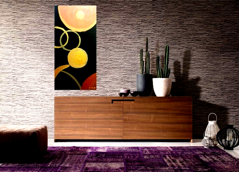 QUADRO MODERNO VERTICALE ASTRATTO DIPINTO A MANO NERO ORO QUADRO