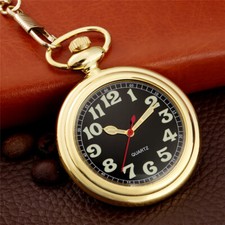 Gold Arabic Number Luminous Dial Open Face Design Quartz Analog Pocket Watches