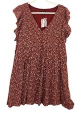 NWT Madewell Mini Dress Womens Med Pintuck Florentine Floral Flutter Sleeve Rust