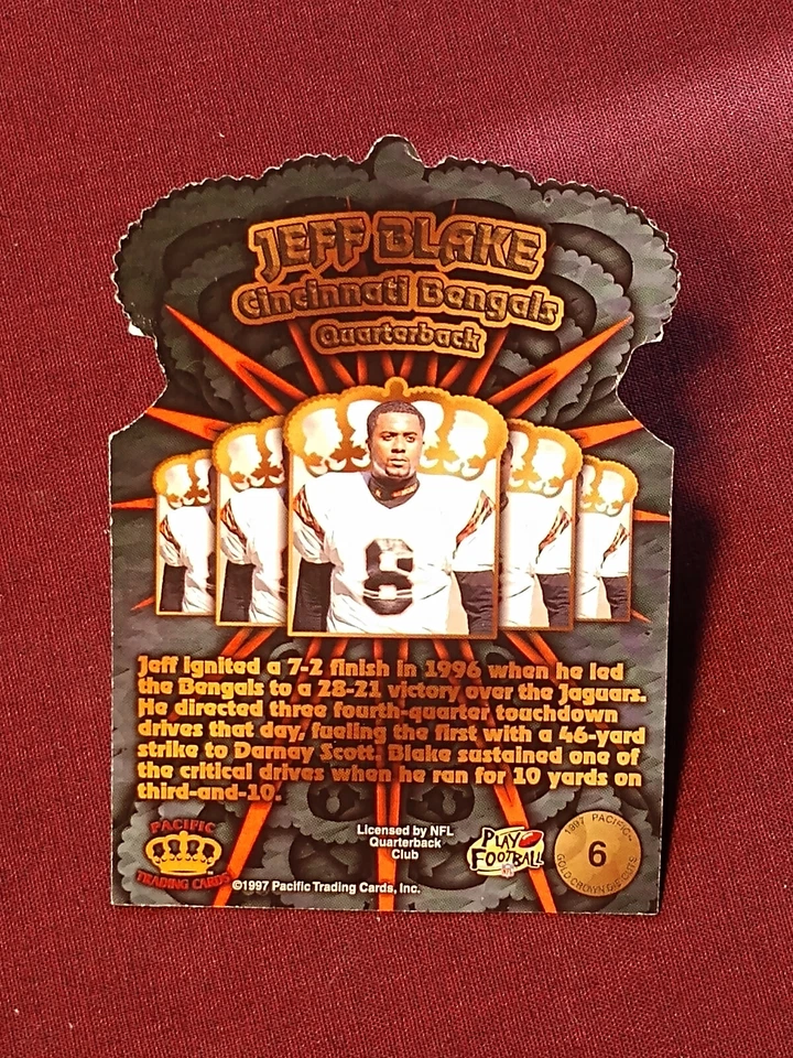 1997 Pacific Gold Crown Die Cuts #6 Jeff Blake Cincinnati Bengals - Image 2 of 2
