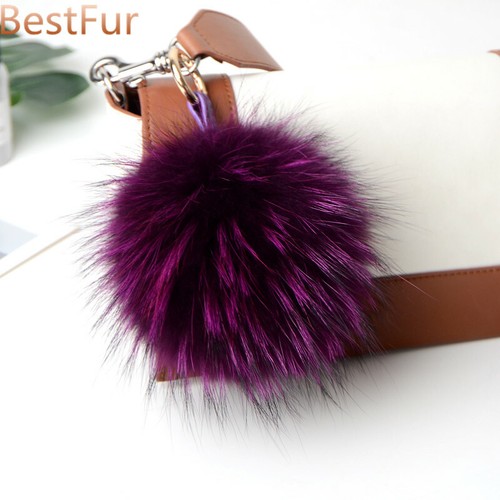 15cm / 6 "Grande Real Raccoon Piel Pom Pom Ball llavero Bolsa Charm Teléfono Colgante Regalo - Imagen 21 de 27