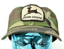 John Deere Patch Logo Camouflage Trucker vtg Hat Cap - Made in USA Camo Tractor
