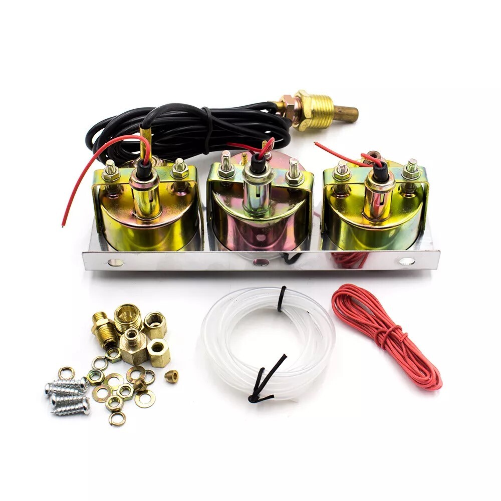 2'' 52mm Chrome Volt Water Oil Pressure Triple 3 Gauge Set Gauges Kit
