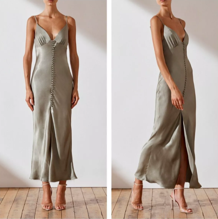 SHONA JOY Sage La Lune Satin Cocktail Button Midi Slip Dress 10 US = 14 AUS   | eBay