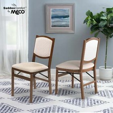2-Pack Wood Folding Chair with Upholstered Seat Easy storage Fruitwood Finish