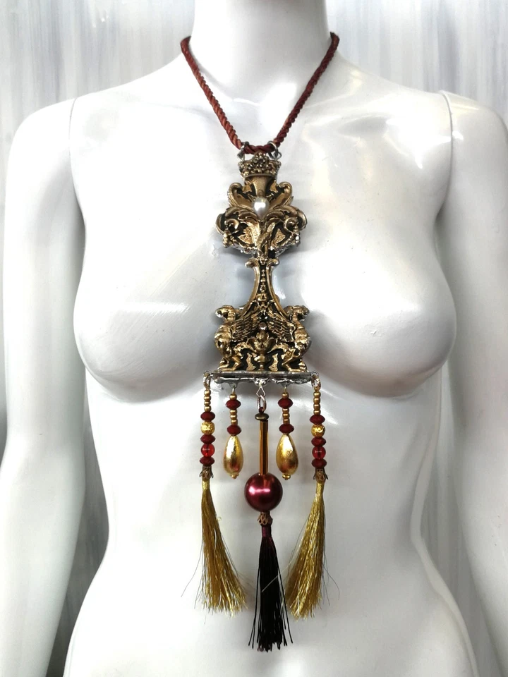 Mujer Joyería Amuleto Collar Colgante Largo Medallón Real Coño Oro Plata Perla Foto 4 de 4