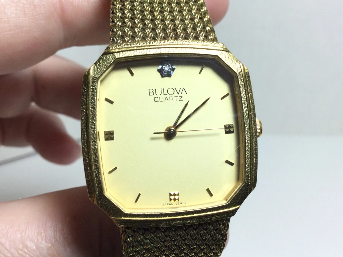 Vintage Bulova Diamond Gold Tone Men s Quartz Dress Watch FOR PARTS OR REPAIR