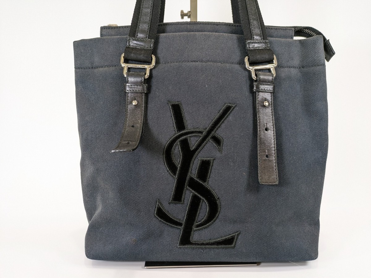 YVES SAINT LAURENT Tote Bag Handbag Black Canvas Kahara YSL