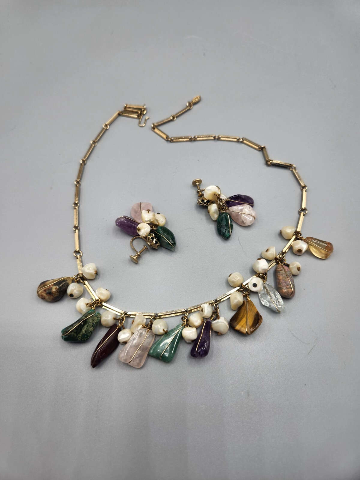 Mixed Assorted Natural Stone Nugget Necklace and … - image 1