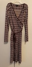 Max & Cleo Womens Brown & White Patterned Wrap Dress Medium