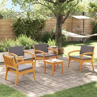 5-Teiliges Bistro-Set Mit Kissen Aus Solidem Akazienholz