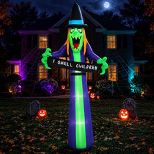 8FT Halloween Inflatable Witch Yard Decor, LED Blow up Outdoor