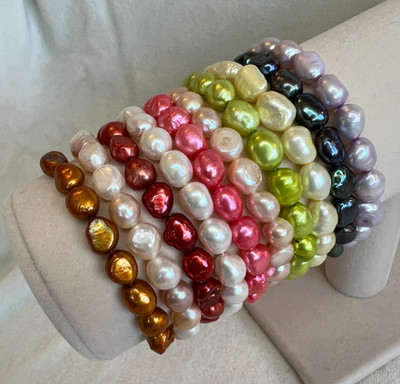 7-8mm Cultured Freshwater Pearl 6.5'' colorful Stretch bracelets set of 10 NEW