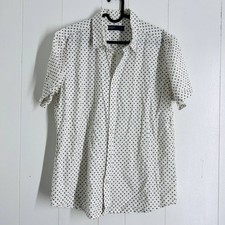 Easy Men's Large White Short Sleeve Polka dot Causal Button-Down Shirt