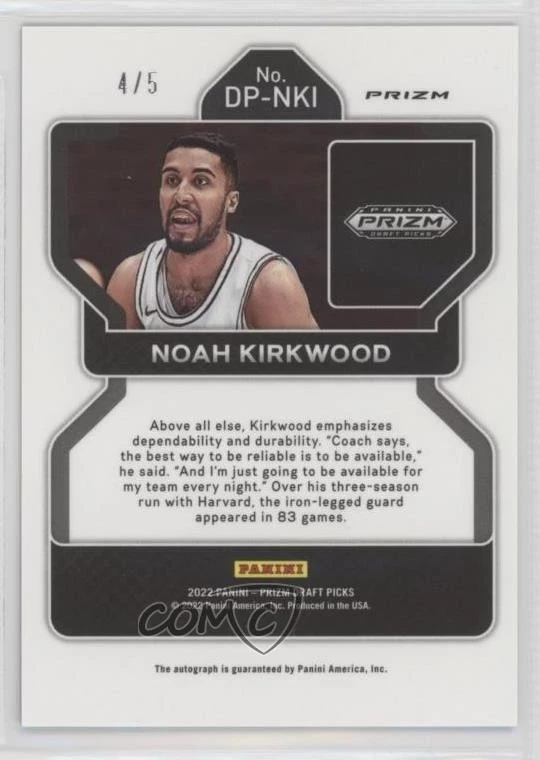 2022-23 Panini Prizm Draft Picks Black Gold /5 Noah Kirkwood #DP-NKI Auto - Image 2 of 2