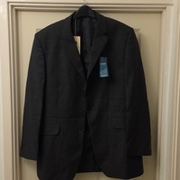 Burton Men's Black/Dark Grey Wool Blend Suit Jacket 42 Regular 3-Button 