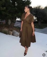 ZARA NWT 119 WOMAN SS25 ZW COLLECTION PLEATED MIDI DRESS DARK KHAKI  2965/260