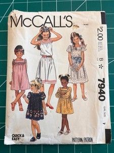 McCall's 7940- girls dress patterns- size 7- cut/ uncut- dated 1982