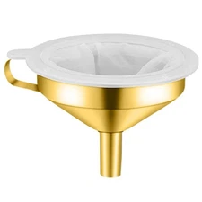 5-Inch Gold Funnel with Fine Mesh Strainer, 304 Stainless Steel Funnel with E...