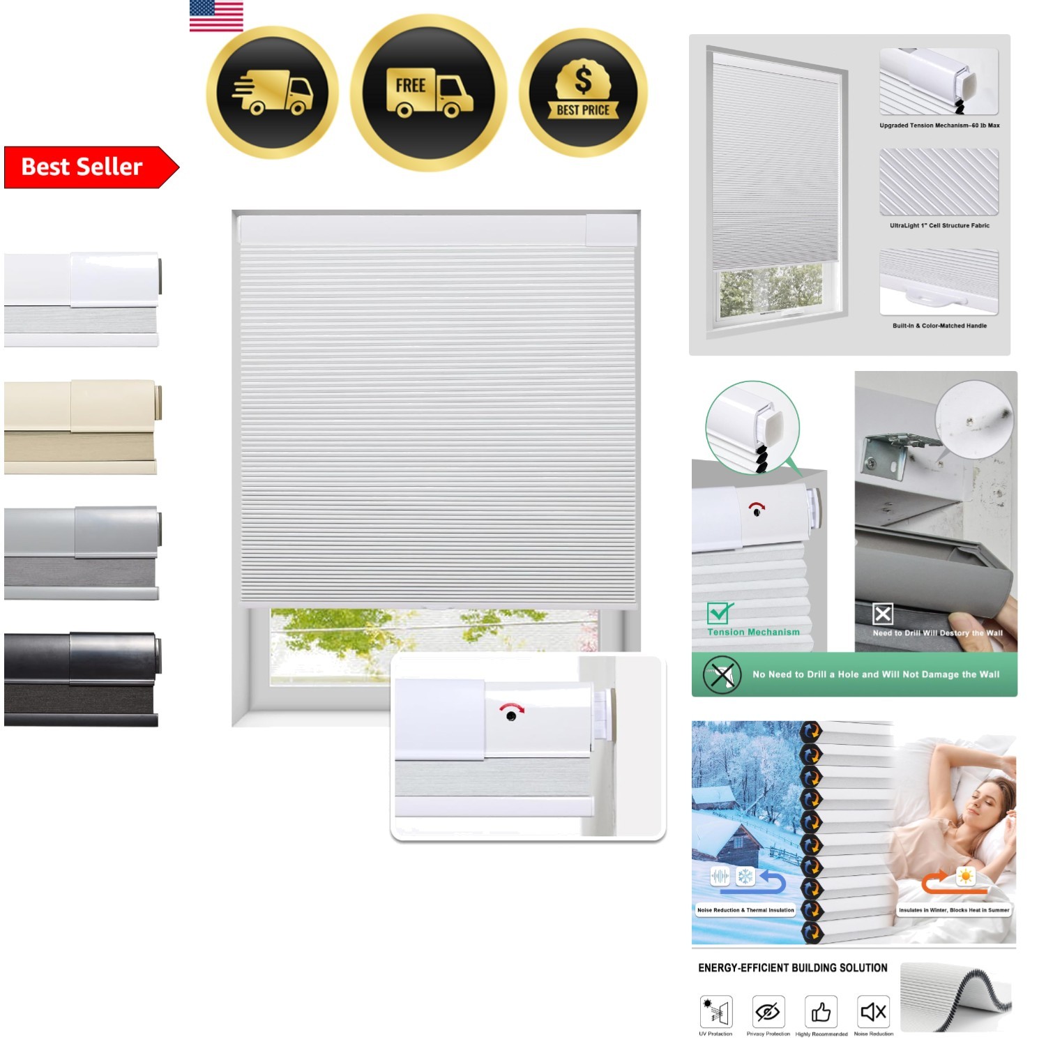 Indoor Windows Honeycomb Blinds White 35x64