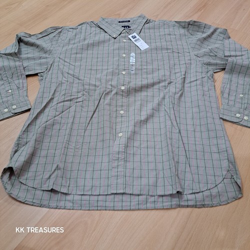 Gap 80’s Two Ply Poplin Shirt Grey Khaki Pink Check Long Sleeve Mens XL New - Picture 6 of 12