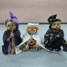 Teddy Bear Halloween Figurines Set 3 Multicolor Good Witch Ghost Wizard
