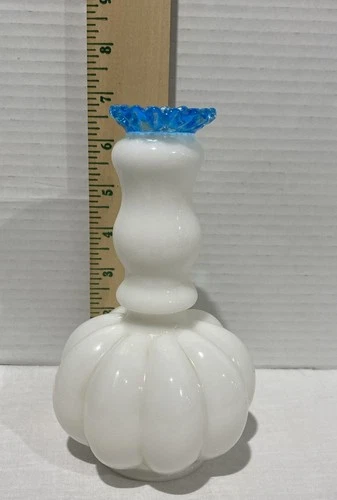 Vintage Fenton Aqua Crest Melon Vase Milk Glass Bud Vase RARE 1940’s