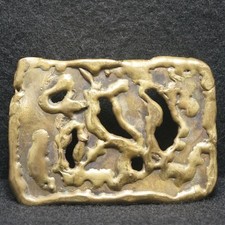 WH07149 AWESOME VINTAGE 1970s ABSTRACT ARTWORK UNISEX SOLID BRASS BELT BUCKLE