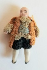 ANTIQUE MICRO MINI CARL HORN DOLL WITH CROTCHED OUTFIT  1 1/2"T LOUIS XV STYLE