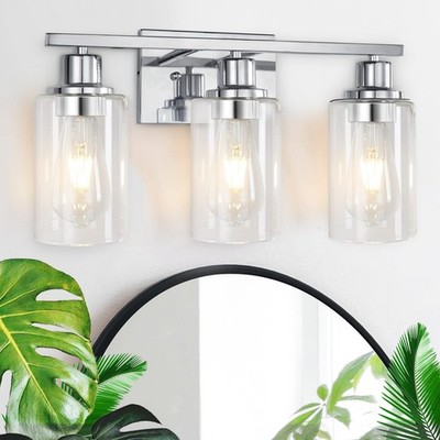 3 Light Vanity Light Fixtures, Polished Chrome Bathroom Wall Sconces, Modern ...