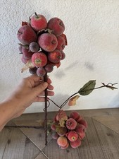 Vintage Sugar Beaded Fruit Picks Apple Berries Frosted Stems Grape Leaves Set