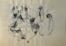 Akte Frauen Tusche Zeichnung 42x30 original schwarz-weiss detailreiches Blatt