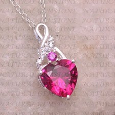 5.30Carat Heart Shape Natural Ruby and Diamond Pendant 18K White Gold Plated