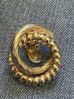 Vintage Gold Tone Double Circle Scarf Ring Shawl Clip 80s