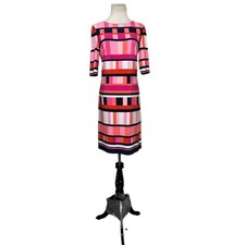 Eliza J pink abstract print short sleeves lined sheath dress size 6