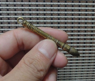 Vintage Style Solid Brass Writing Brush Pen Statue Sculpture Pendant