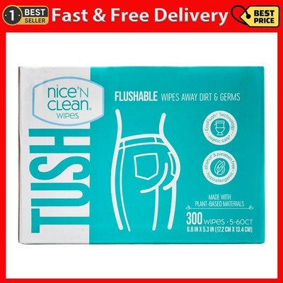 Nice 'N Clean Flushable Wet Wipes, 5 Packs of 60 Wipes, 300 Total Wipes