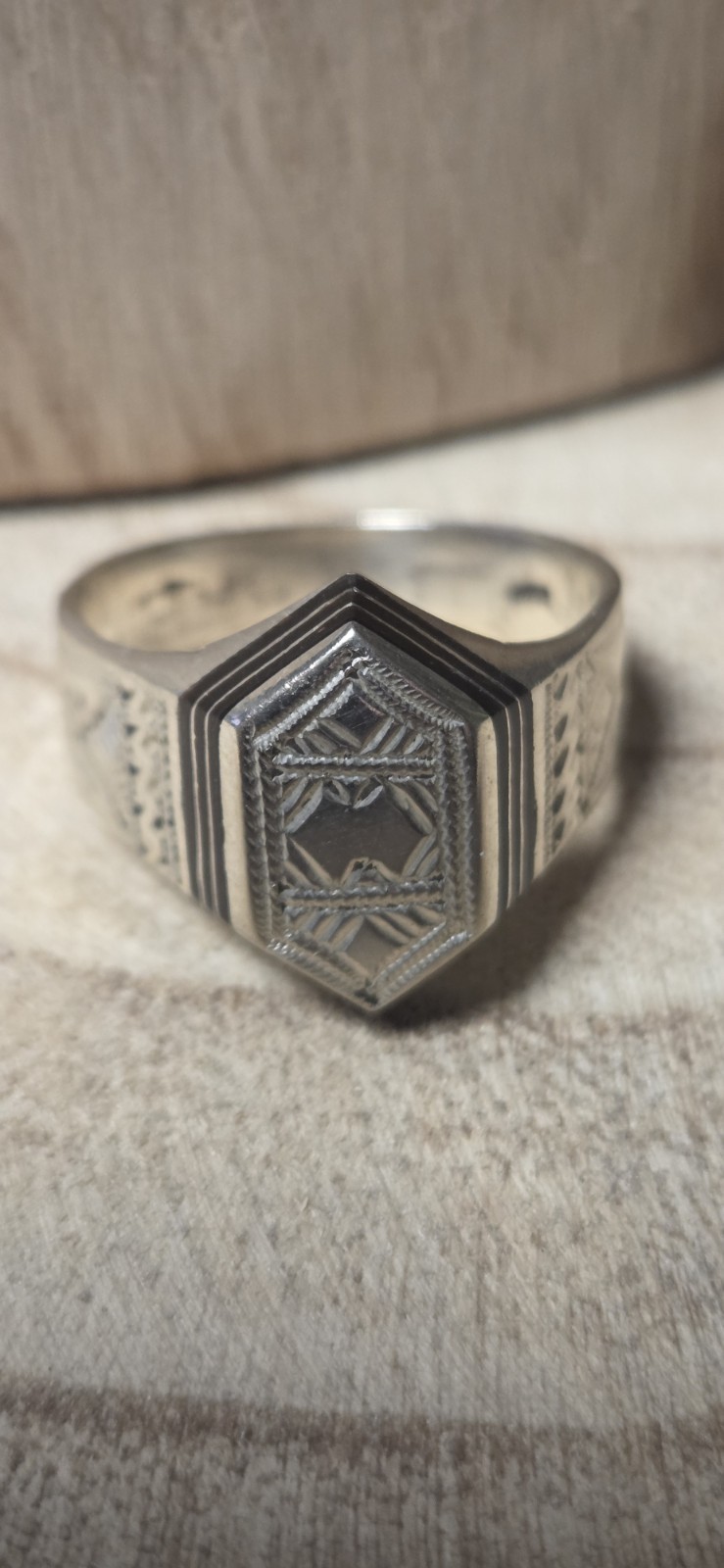 Chevalière argent homme Touareg bague ébène Afrique - Bijou ethnique chic bohème taille 60