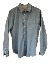 Jachs Mens Fitted Blue & White Check Gingham Button Down Shirt Size M