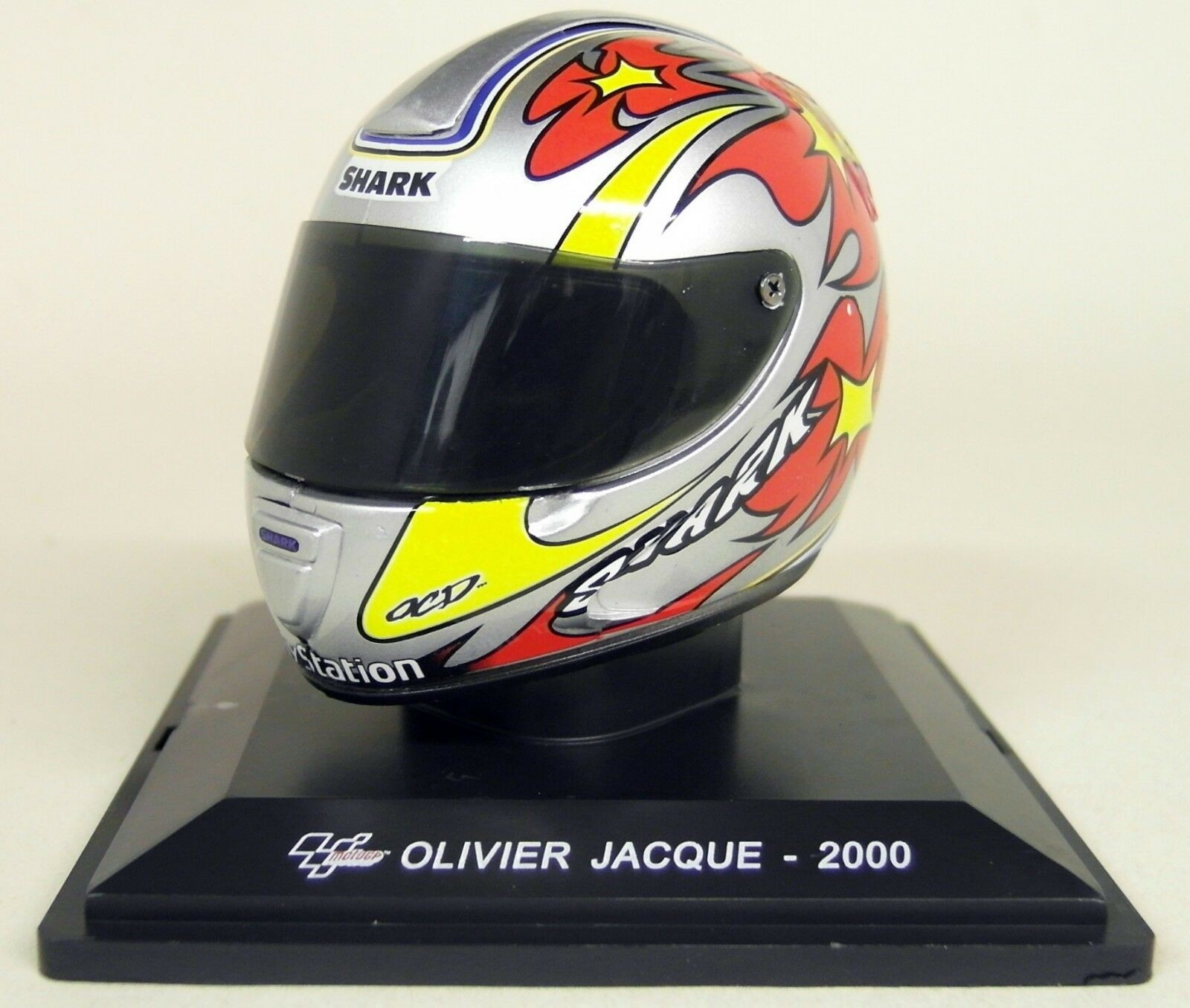 Altaya 1/5 Scale - Olivier Jacque 2000 Shark Moto GP Helmet with Plinth and Case