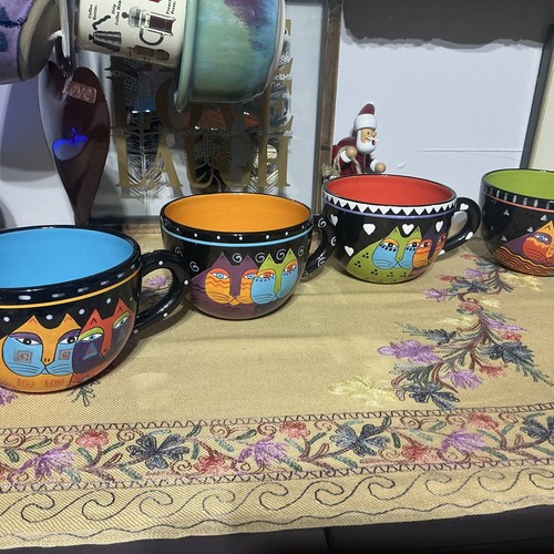 (4) Vintage Laurel Burch Ganz Keramik Katze 18 Unzen Große Tasse Cappuccino Kaffee - Bild 2 von 11