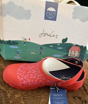 Joules Pop On  Welly Clog  Wellies - Red Leopard- Women s 8 Gardening