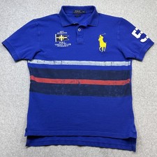 Ralph Lauren Polo Shirt Mens Medium Blue Stripe Big Pony Yacht Club 5 Logo
