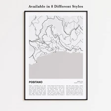 Positano City Map Print, Salerno Travel Poster, Modern Map, Wall Decor Art