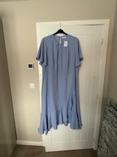 Joanna Hope blue dress size 24 short flutter sleeves  front asymmetrical flounce