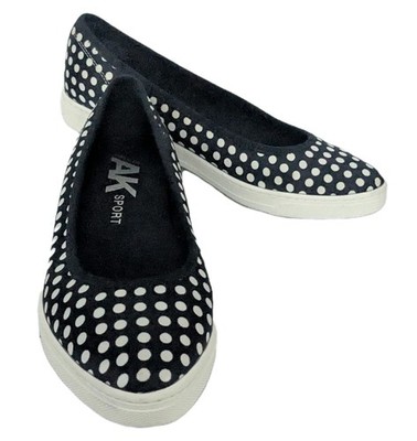 ANNE KLEIN SPORT AK Over The Top Womena Slip-On Flats Blue Polka Dot Shoes 7.5