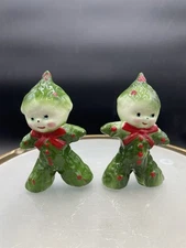 VTG KREISS ANTHROPOMORPHIC MISTLETOE HOLLY KIDS SALT & PEPPER SHAKERS JAPAN RARE
