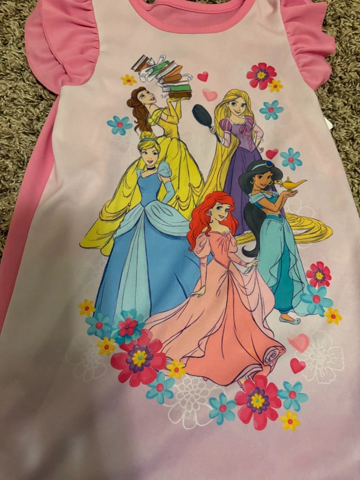 Camisola princesa Disney 4 rosa Ariel Rapunzel jasmim Bela Cinderela babado - Imagem 2 de 3