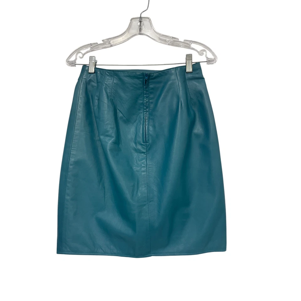 Falda de cuero para mujer Vakko talla 8 azul turquesa lápiz recta vintage Foto 2 de 4